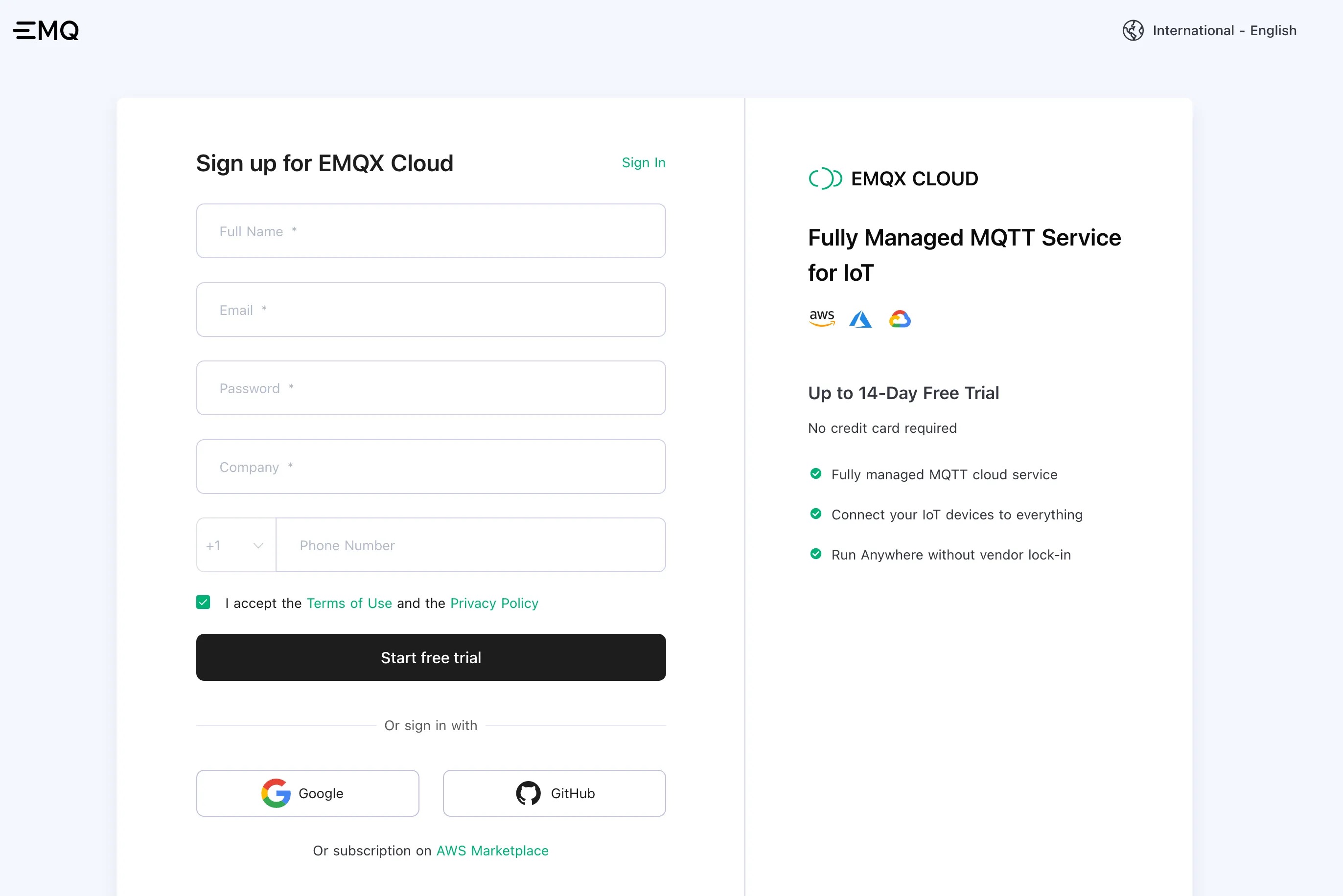 EMQX Cloud Signup Page